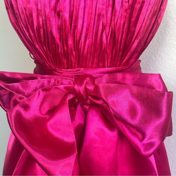 ANTHROPOLOGIE Maeve Pink Satin Mini Bow-Tie Pleated Fit & Flare Dress - Size 8 - Picture 10 of 16
